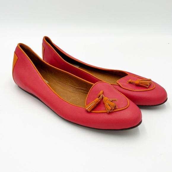 Lanvin Coral/Red and OrangeLeather Tassel Detail Slip-on Loafers Size 41 - Picture 1 of 6